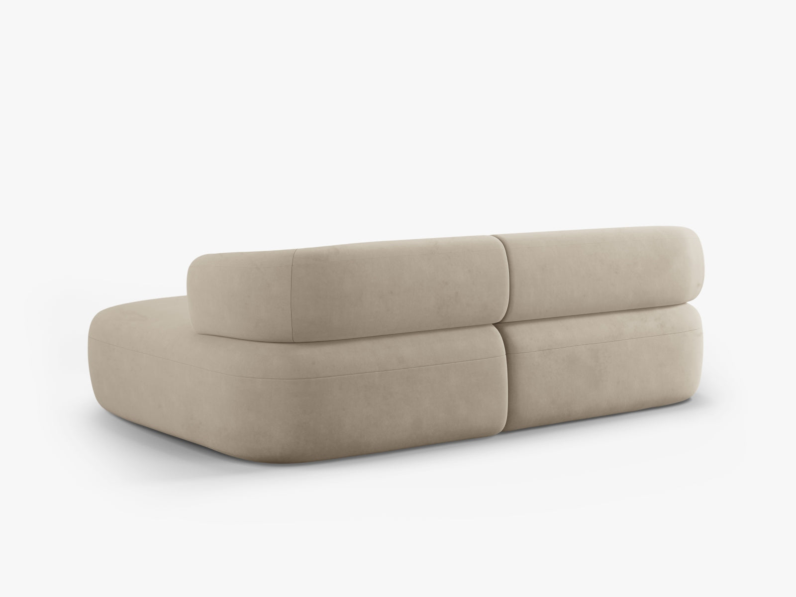 Stylisches, beiges Velours Ecksofa Jenny, 5-Sitzer, rechts, ideal für entspannte Stunden und stilvolle Wohnräume.