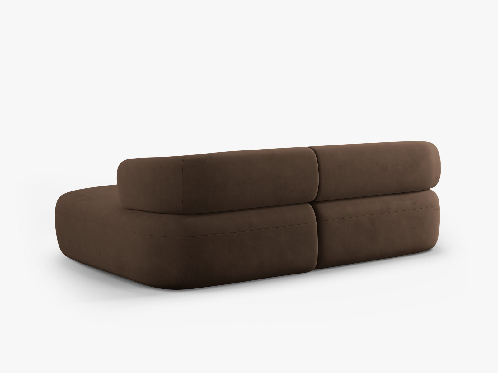 Modernes 5-Sitzer Ecksofa Jenny in edlem Velours, rechtsseitig, in schickem Chocolate-Salvador, perfekt für gemütliche und stilvolle Wohnzimmer.