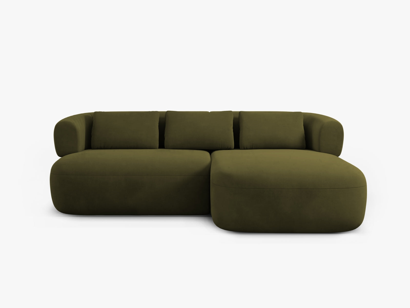 Elegantes 5-Sitzer Ecksofa Jenny in edlem Veloursgrün, ideal für stilvolle Wohnzimmer. Hochwertige Verarbeitung von Micadoni.
