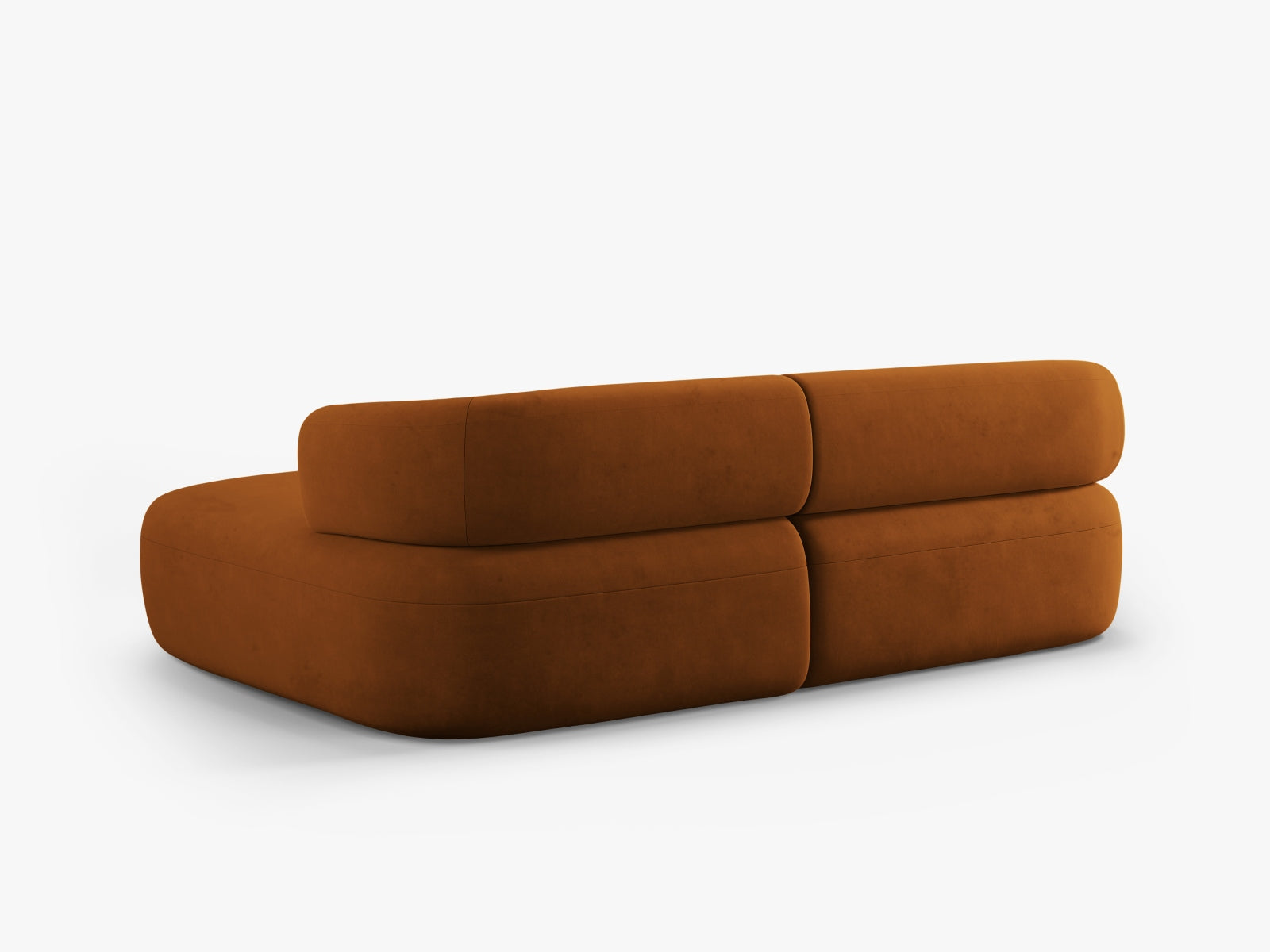 Stylisches Ecksofa Jenny in hochwertigem Velour, sanfte Terracotta-Farbe, 5-Sitzer, rechtsseitig, perfekt für gemütliche Wohnambiente.