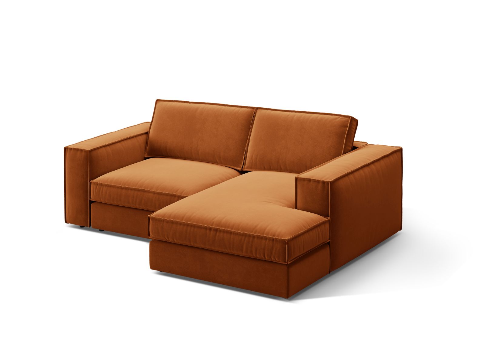Stylisches 2-Sitzer Ecksofa rechts Pola in warmem Terracotta, ideal für moderne Wohnräume, erhältlich bei KAQTU Design AG.