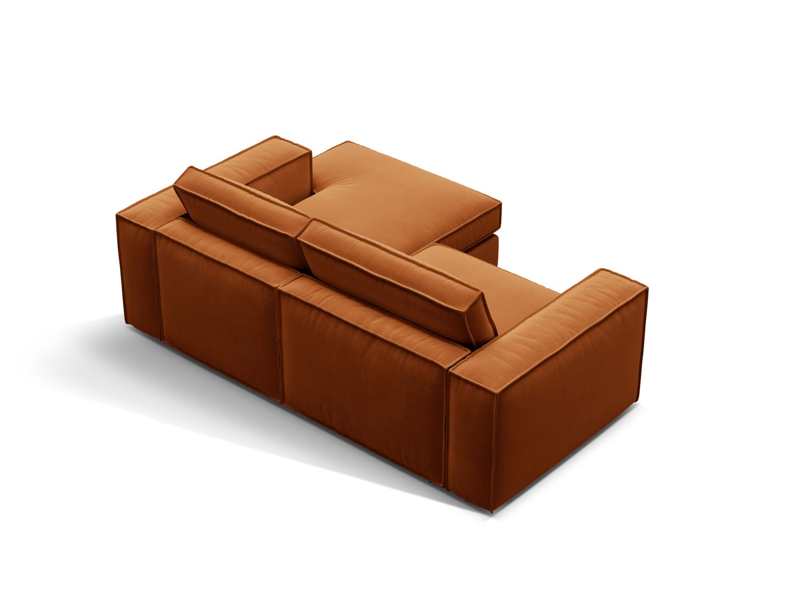Elegantes 2-Sitzer Ecksofa rechts Pola in ansprechendem Terracotta, perfekt für gemütliche Abende und geschmackvolle Einrichtung.