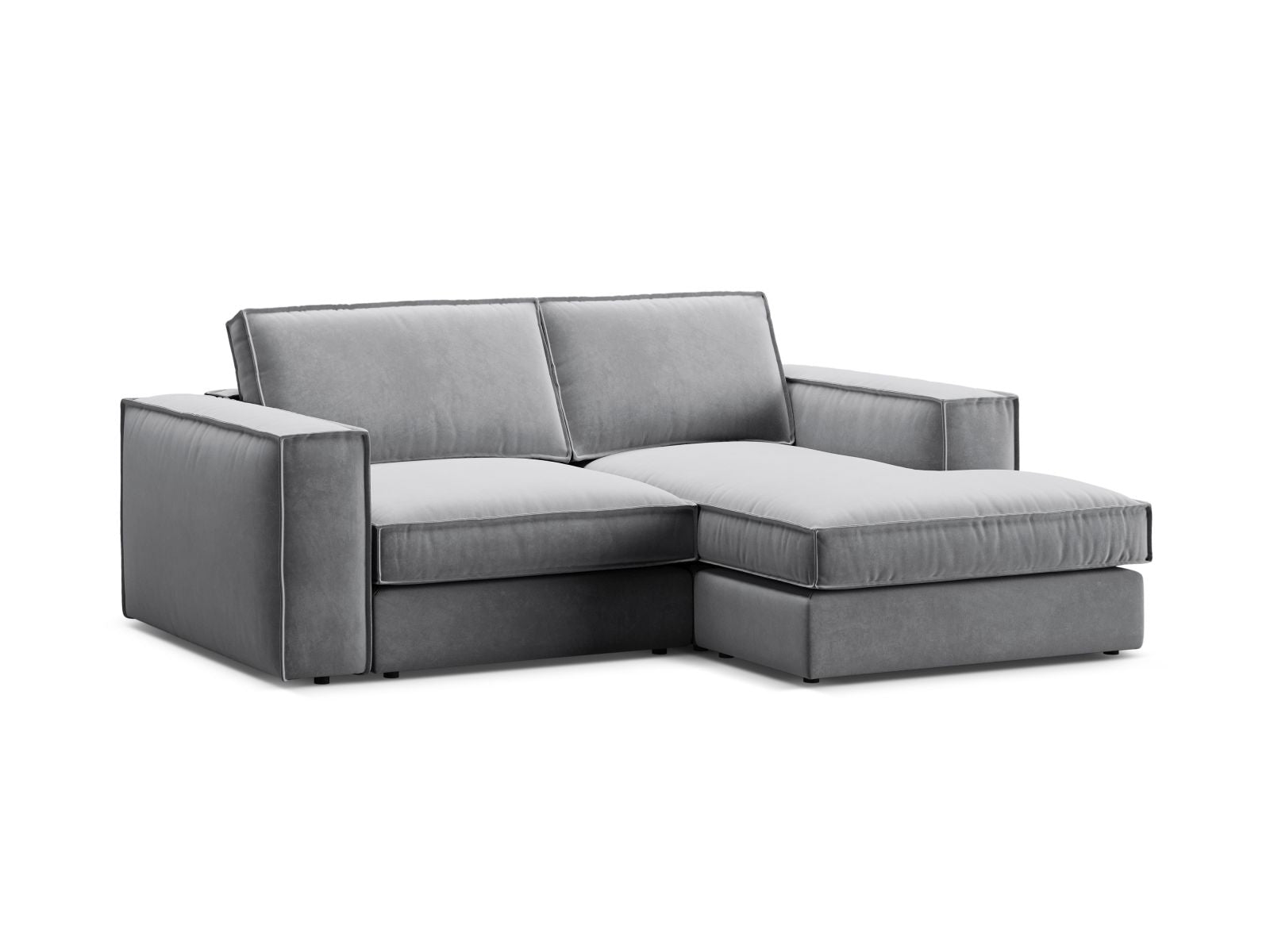 Modernes 2-Sitzer Ecksofa rechts Pola in schickem Grau, ideal für gemütliche Abende und stilvolle Einrichtung von Micadoni.