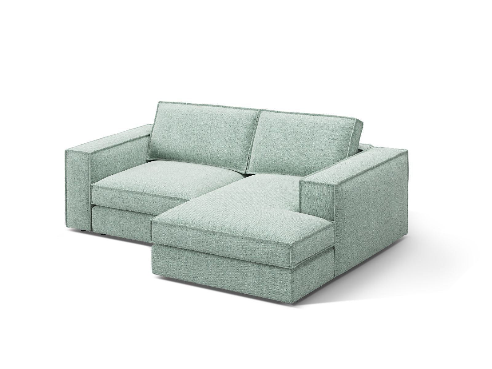 Stylisches 2-Sitzer Ecksofa rechts Pola in sanftem Mint, ideal für moderne Wohnräume, erhältlich bei KAQTU Design AG.