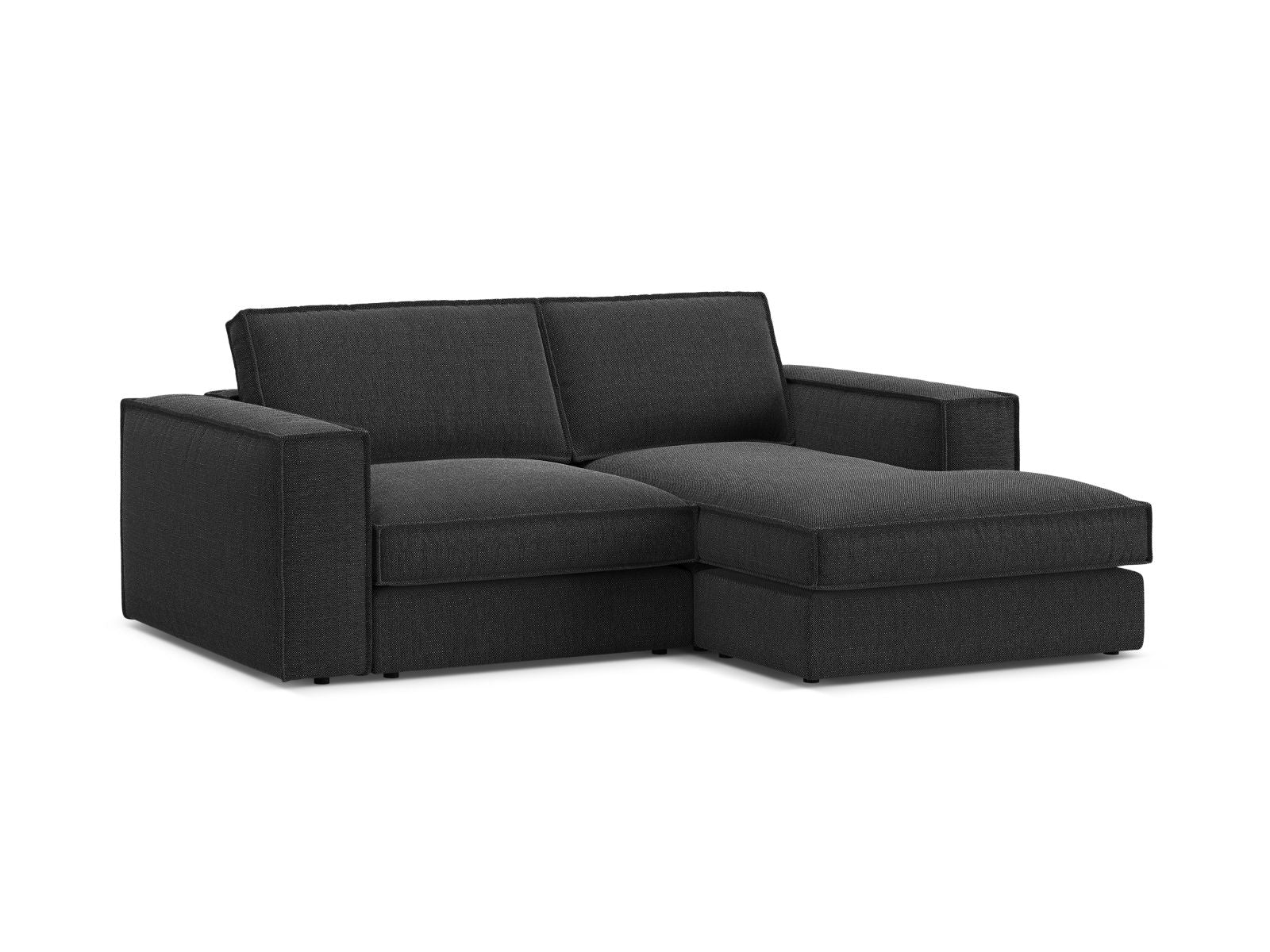 Modernes 2-Sitzer Ecksofa rechts Pola in klassischem Schwarz, ideal für gemütliche Abende und stilvolle Einrichtungsideen.