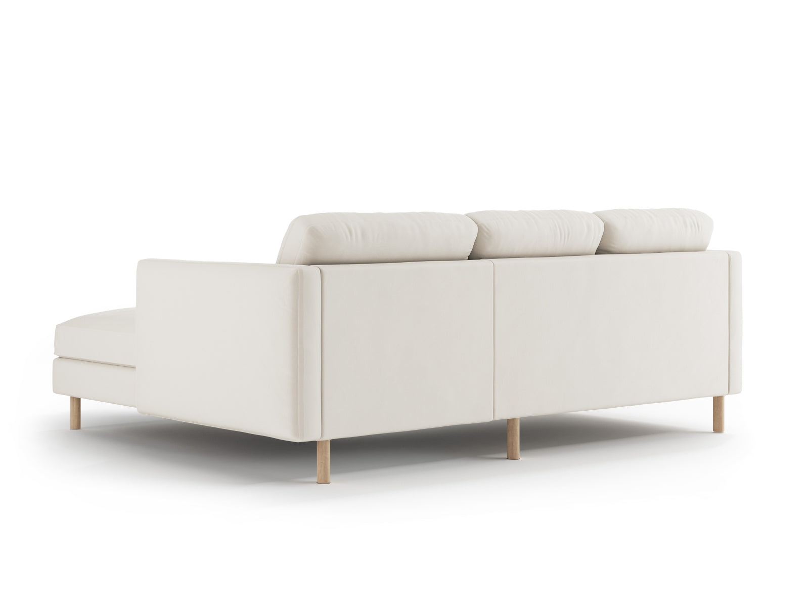 Elegantes, beiges Velour Ecksofa Eden von Micadoni, 3-Sitzer, rechts, ideal für stilvolle Wohnräume und gemütliche Abende.