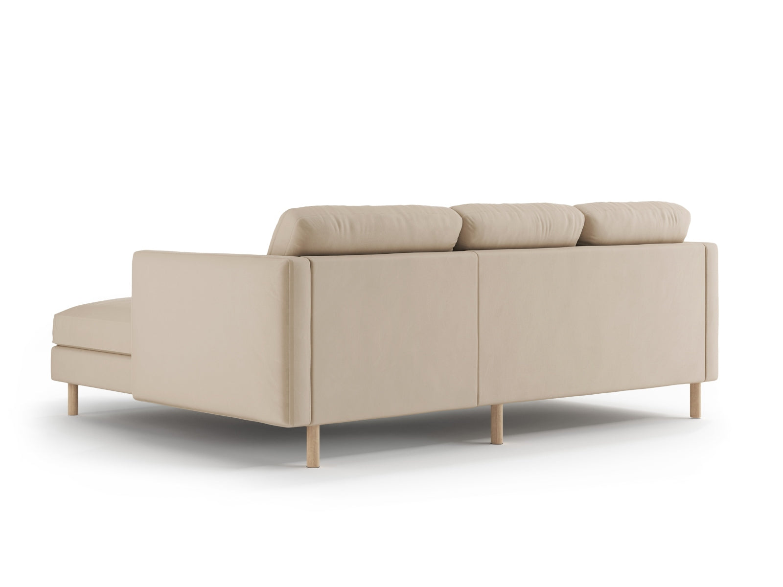 Elegantes Eden Velour Ecksofa rechts in sanftem Beige, ideal für stilvolle Wohnräume und entspannende Momente.