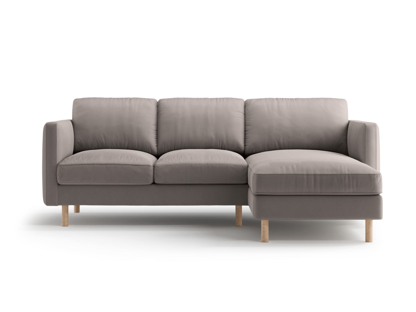 Elegantes Eden Velour Ecksofa rechts in dezentem Grau, ideal für stilvolle Wohnräume und entspannte Stunden, von Micadoni.