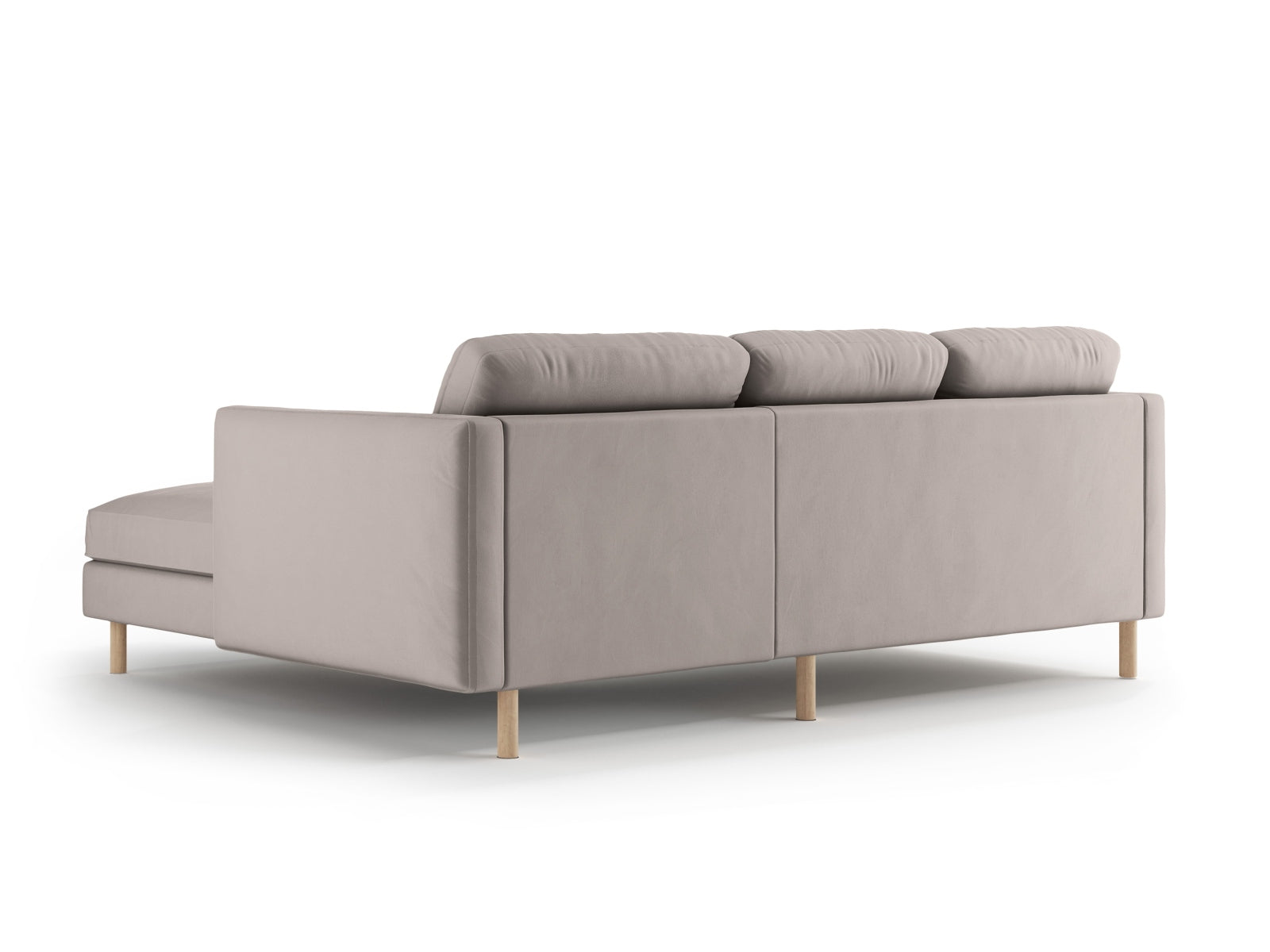 Elegantes Eden Velour Ecksofa rechts in dezentem Grau, ideal für stilvolle Wohnräume und entspannte Stunden, erhältlich bei Micadoni.