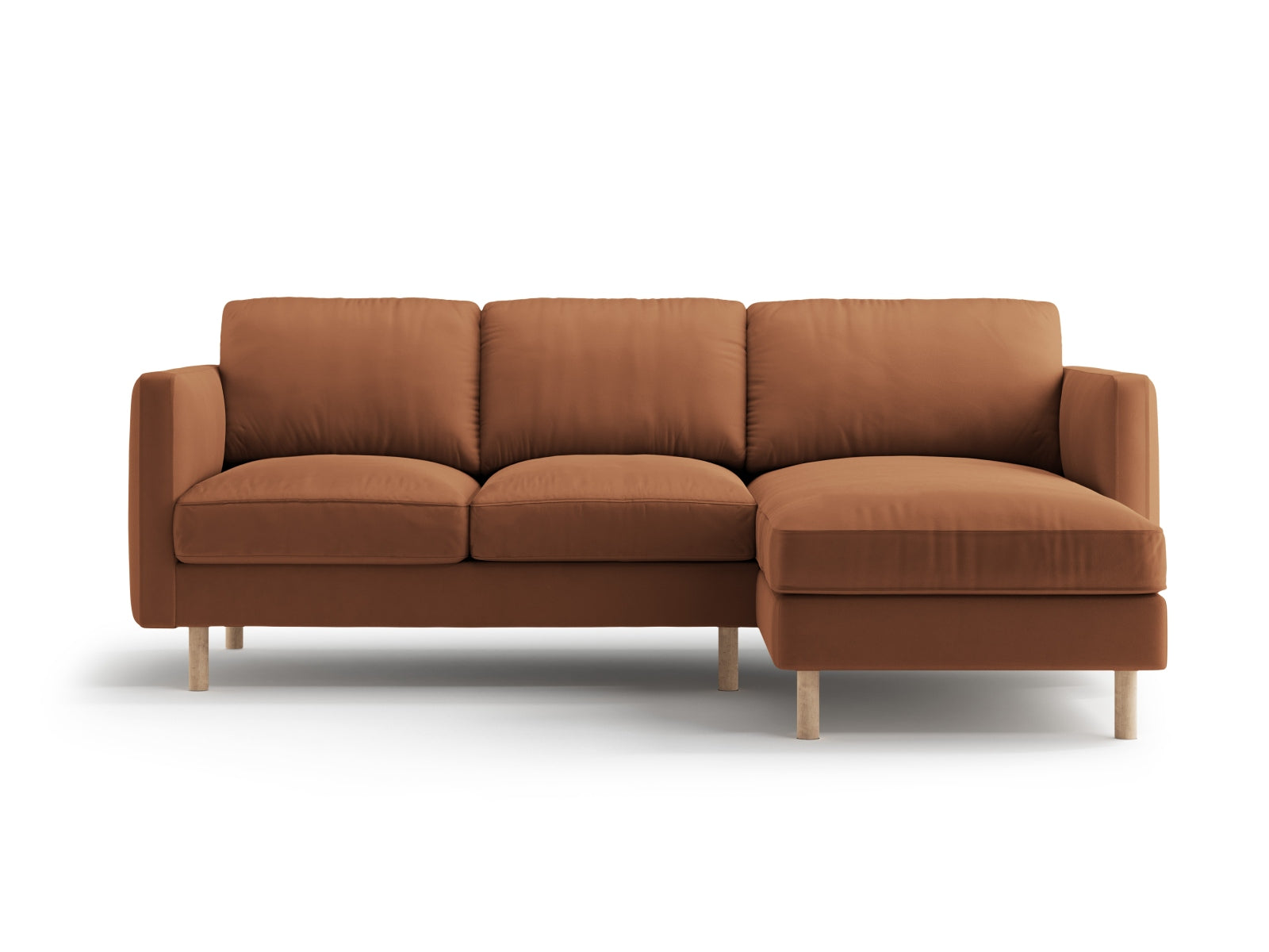 Elegantes 3-Sitzer Ecksofa Eden aus Velours, rechtsseitig, ideal für moderne Wohnkonzepte und stilvolle Gemütlichkeit.