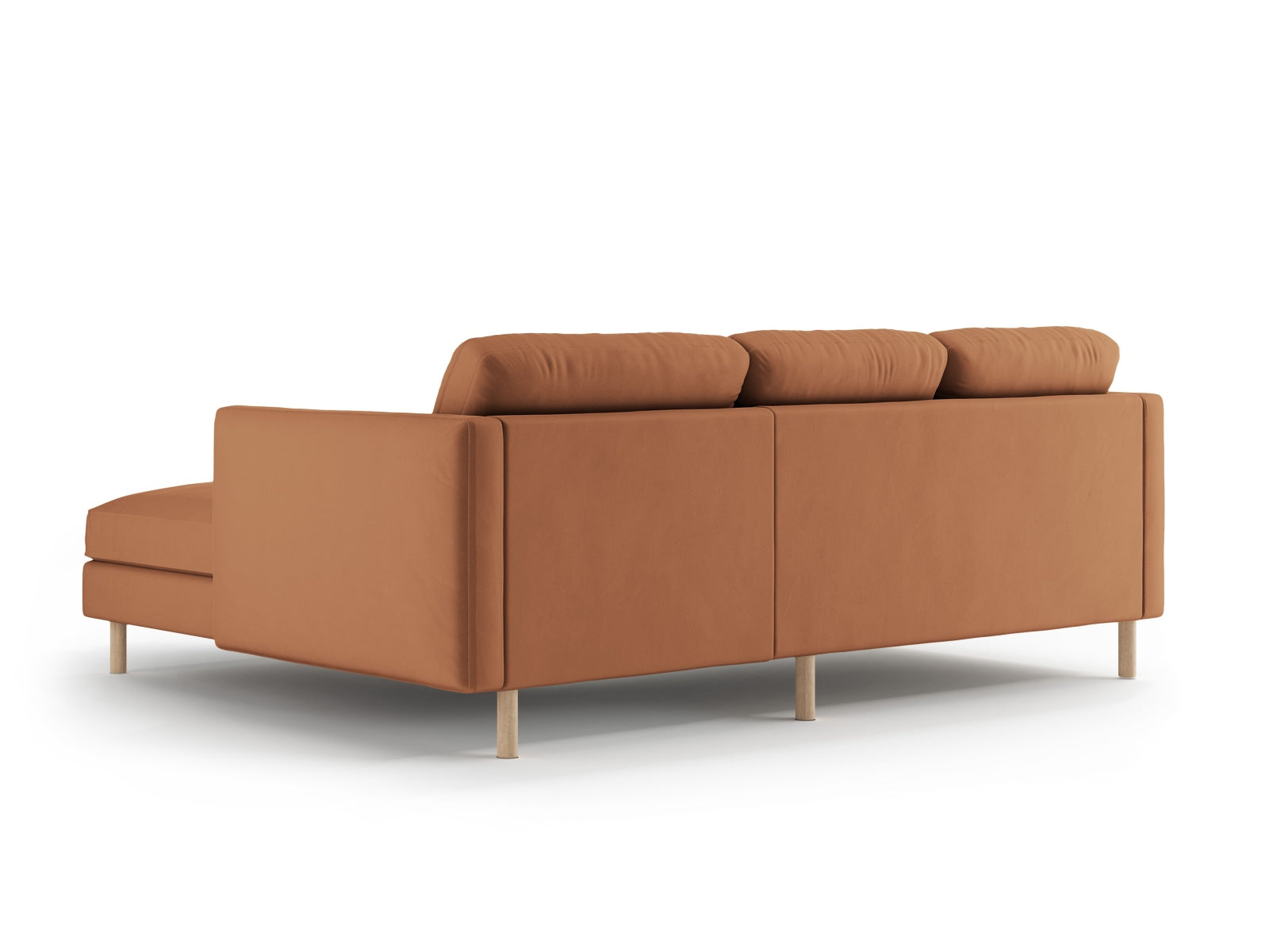 Elegantes 3-Sitzer Ecksofa Eden in weichem Velours, rechtsseitig, ideal für moderne Wohnkonzepte und gemütliche Atmosphäre.