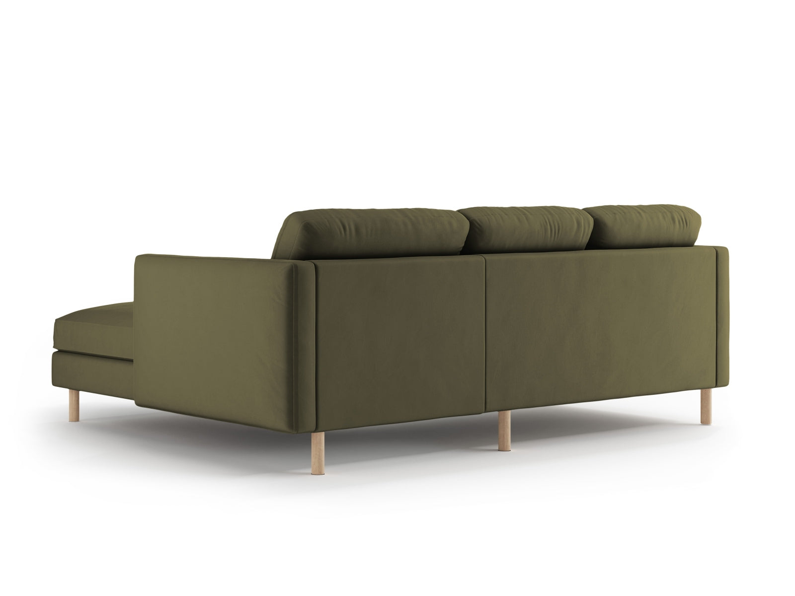 Elegantes Ecksofa Eden Velour in luxuriösem Moosgrün, ideal für stilvolle Wohnräume und entspannte Stunden mit Freunden.