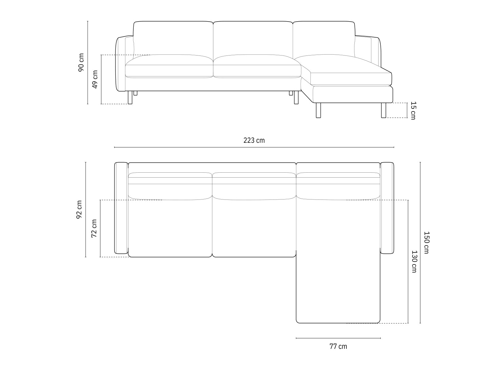 Elegantes Eden Velour Ecksofa rechts in stilvollem Grau, ideal für entspannte Abende. Hochwertige Materialien und modernes Design von Micadoni.