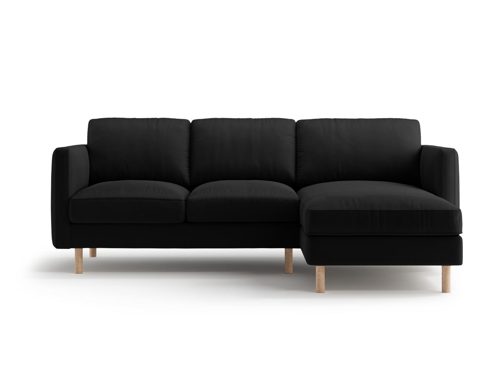 Elegantes Eden Velour Ecksofa rechts, 3-Sitzer, ideal für gemütliche Räume, vereint Komfort und zeitgemäßes Design.