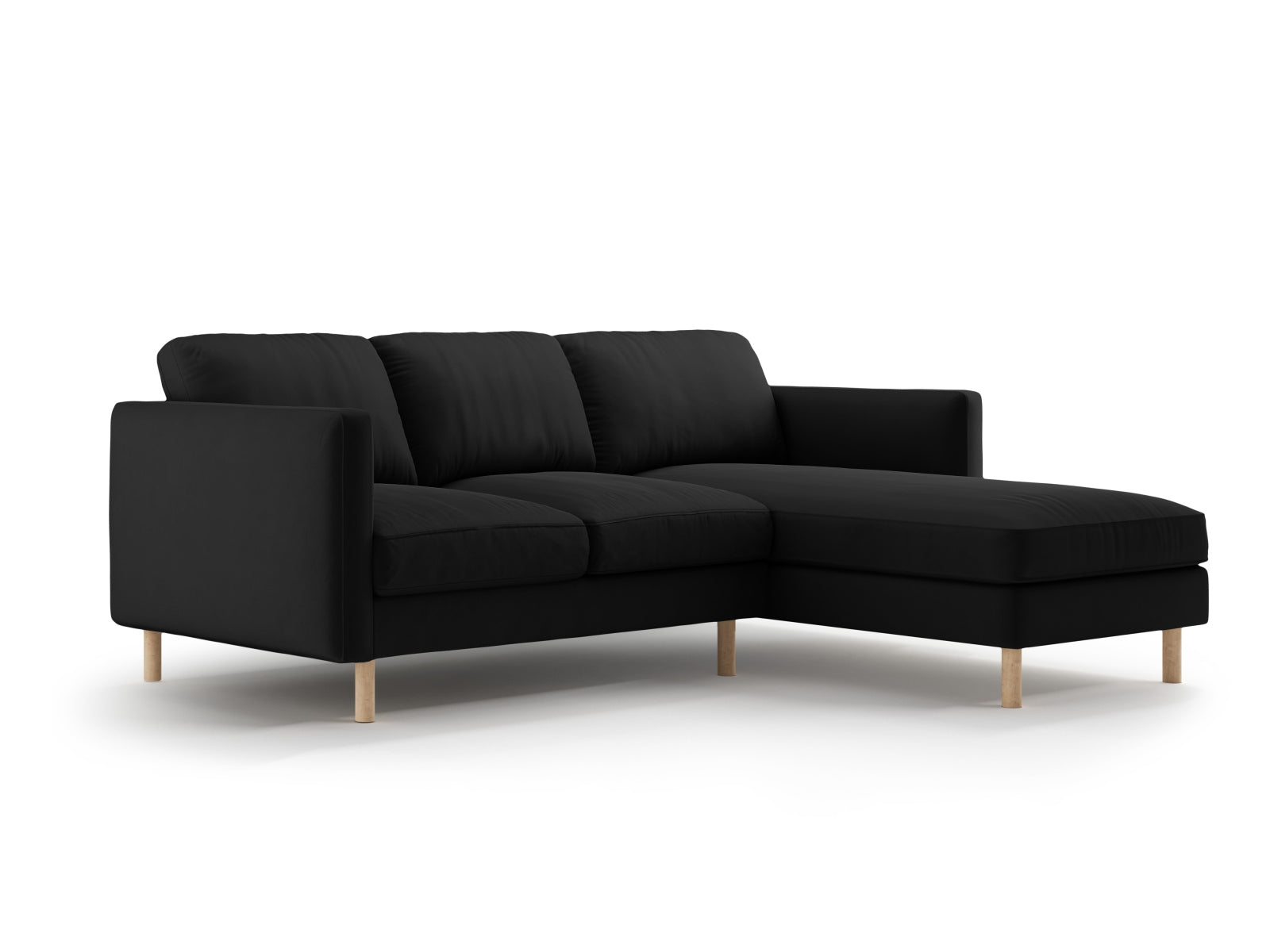 Stilvolles Eden Velour Ecksofa rechts, 3-Sitzer, perfekt für moderne Wohnräume, bietet hohen Sitzkomfort und ansprechende Ästhetik.