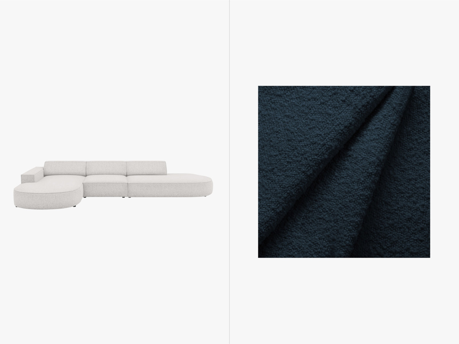 Erleben Sie das Jodie Boucle Ecksofa links von Micadoni – ein stilvolles 4-Sitzer Sofa, das Komfort und Eleganz in Ihr Zuhause bringt.