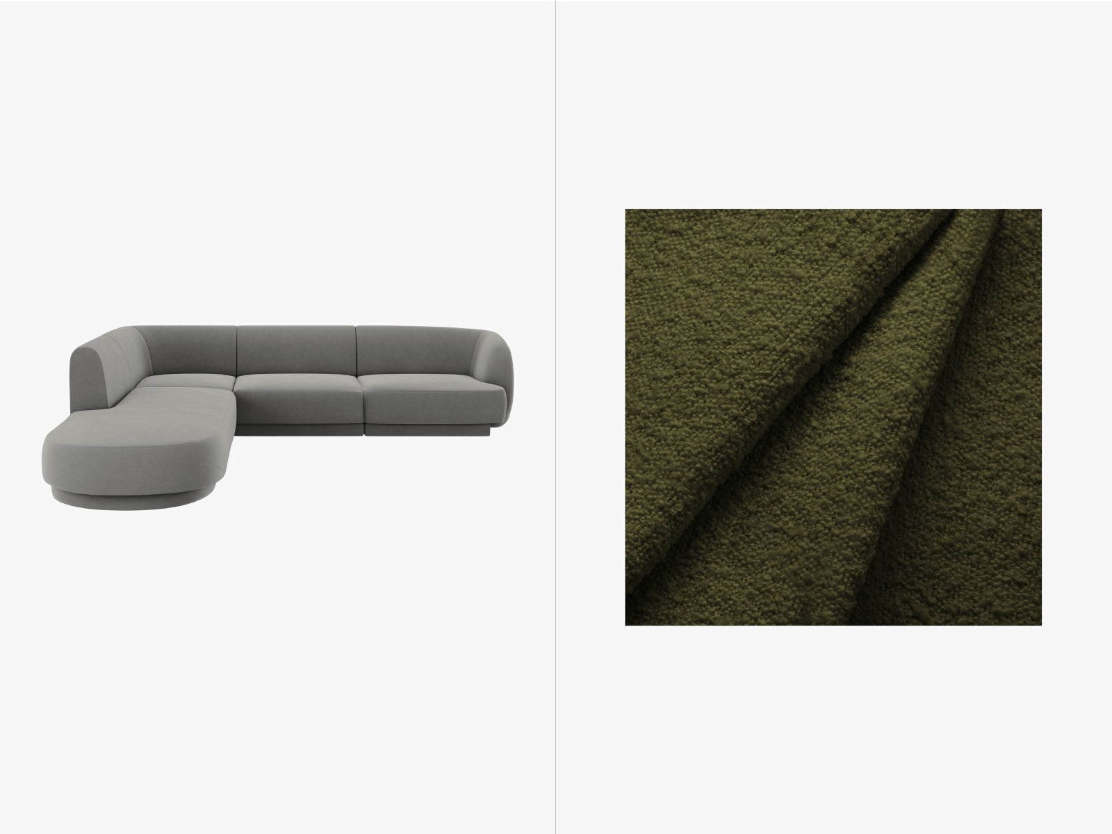 Miley Boucle Ecksofa links 6 Sitzer in Dark Olive Green-Baloo präsentiert im Onlineshop von KAQTU Design AG. Ecksofa links ist von Micadoni