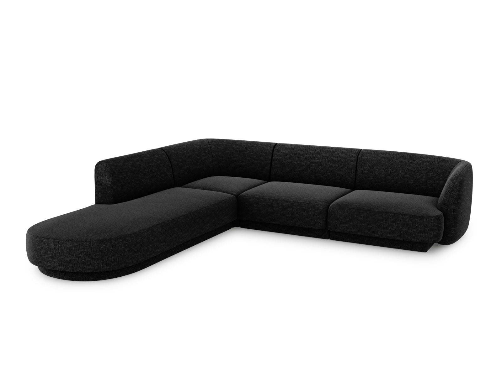 Stylisches Miley Ecksofa links für 6 Personen in elegantem Schwarz, ideal für moderne Wohnräume und gemütliche Abende.