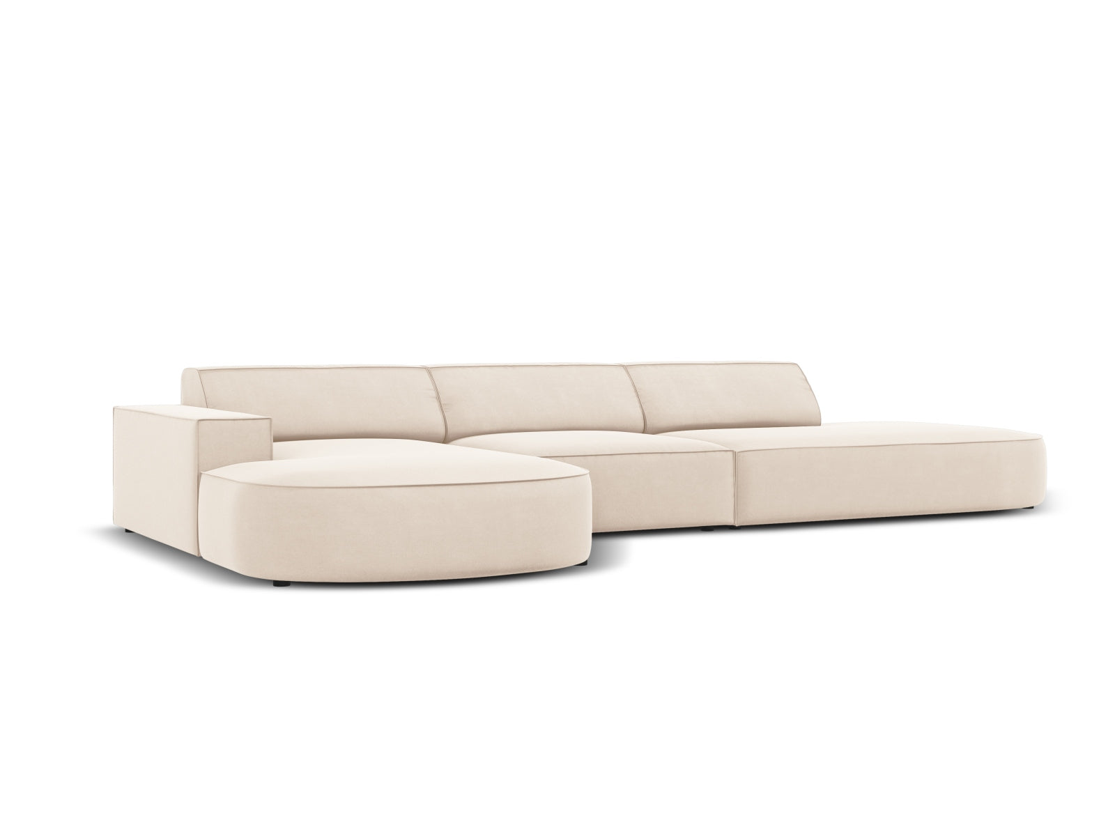 Erleben Sie das Jodie Velour Ecksofa links von Micadoni – ein modulares 4-Sitzer Sofa, das modernes Design und höchsten Komfort vereint.