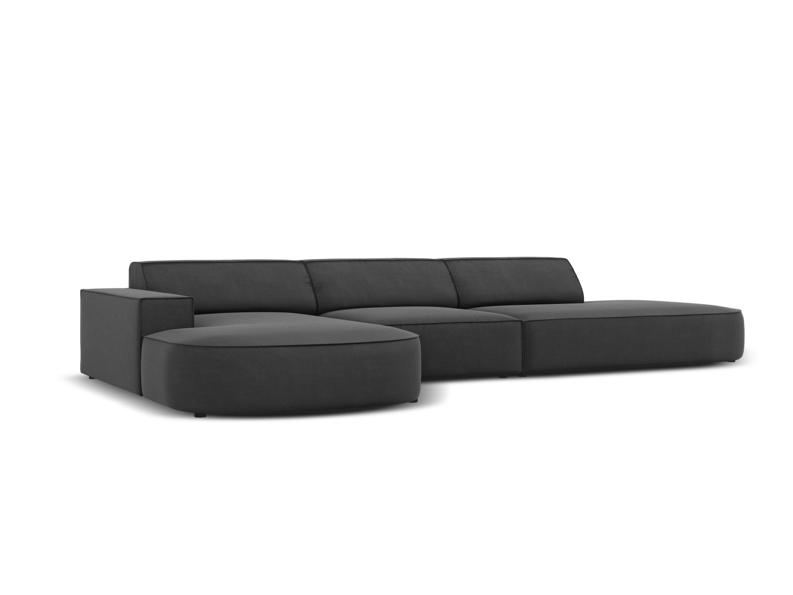 Erleben Sie das Jodie Velour Ecksofa links von Micadoni – ein modulares 4-Sitzer Sofa, das modernes Design und höchsten Komfort bietet.