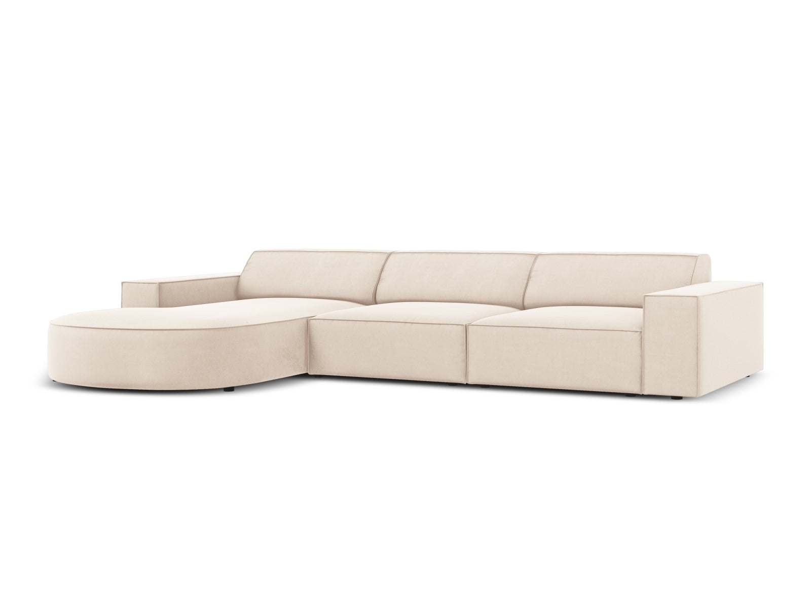 Erleben Sie das Jodie Velour Ecksofa links von Micadoni – ein modulares 4-Sitzer Sofa, das modernes Design und höchsten Komfort vereint.