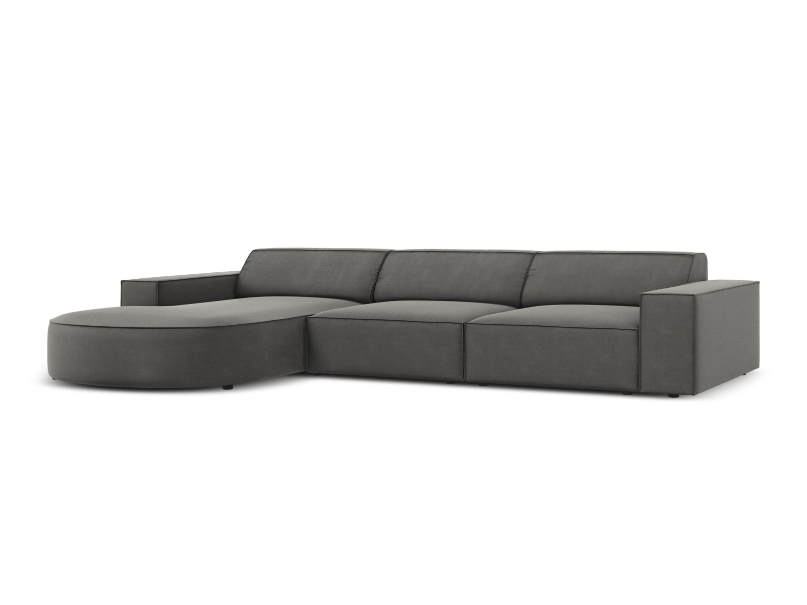 Erleben Sie das Jodie Velour Ecksofa links von Micadoni – ein modulares 4-Sitzer Sofa, das modernes Design und höchsten Komfort vereint.