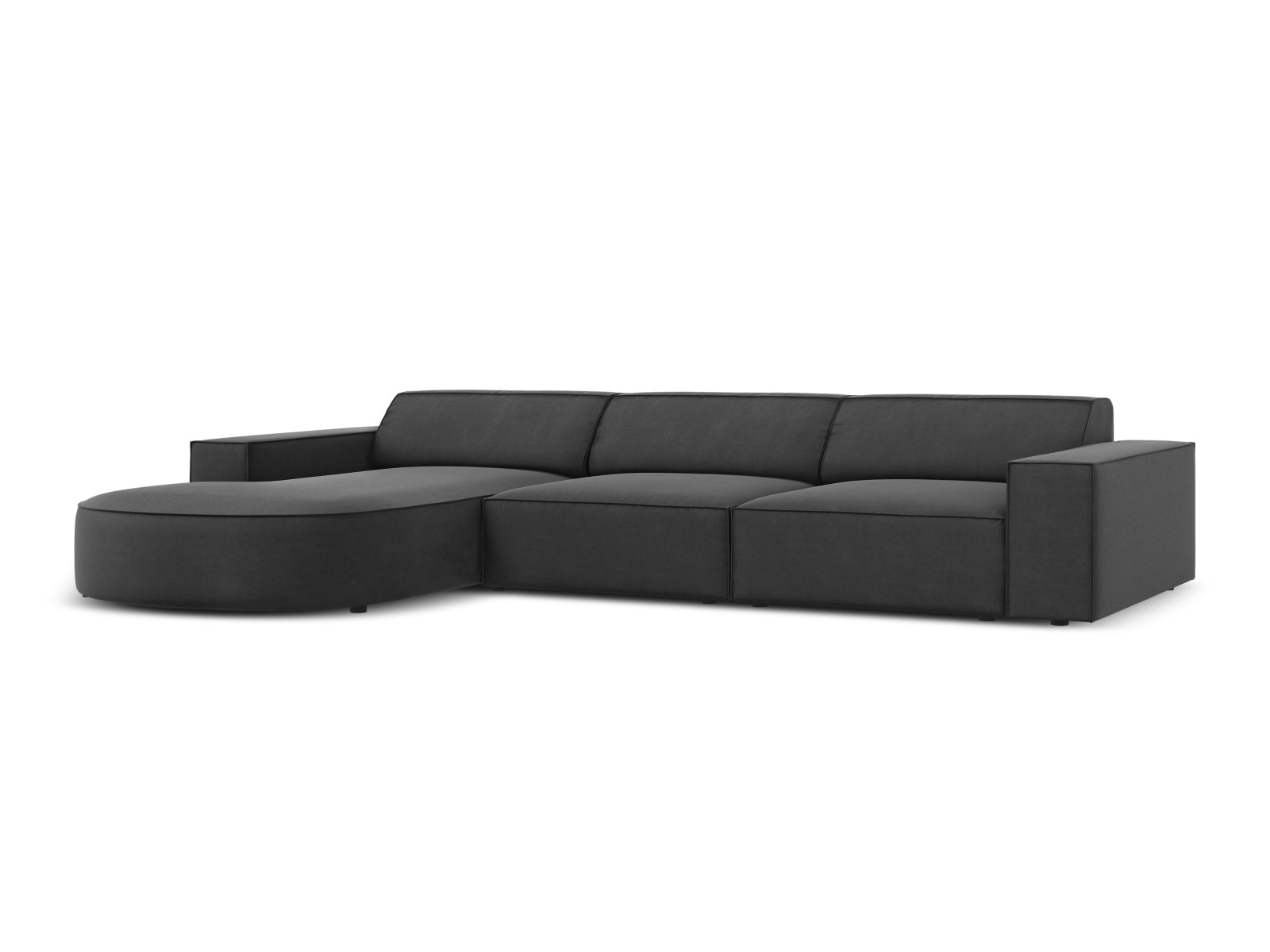 Erleben Sie das Jodie Velour Ecksofa links von Micadoni – ein modulares 4-Sitzer Sofa, das modernes Design und höchsten Komfort bietet.