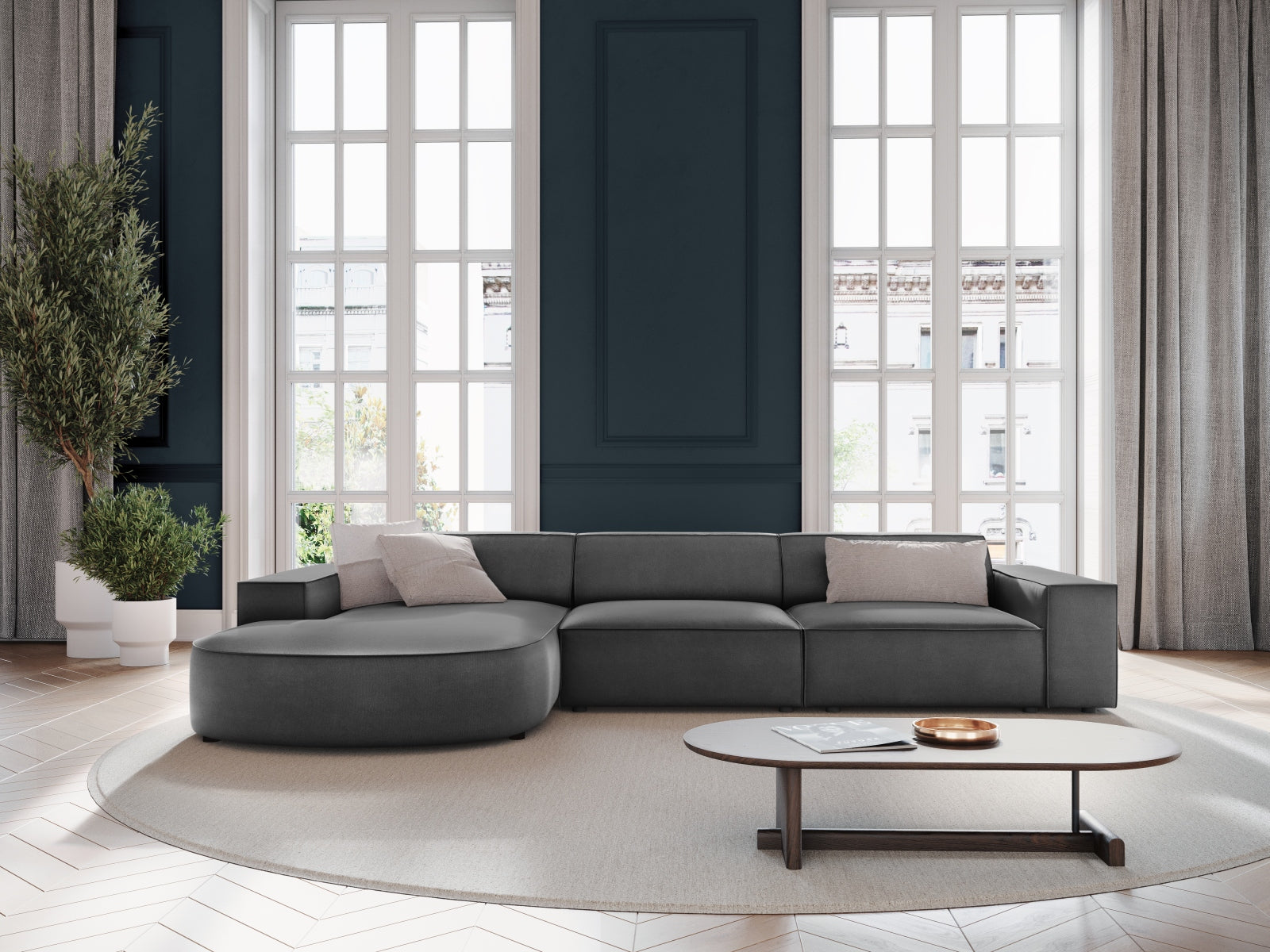 Entdecken Sie das Jodie Velour Ecksofa links von Micadoni – ein stilvolles 4-Sitzer Sofa, das Komfort und Eleganz vereint.
