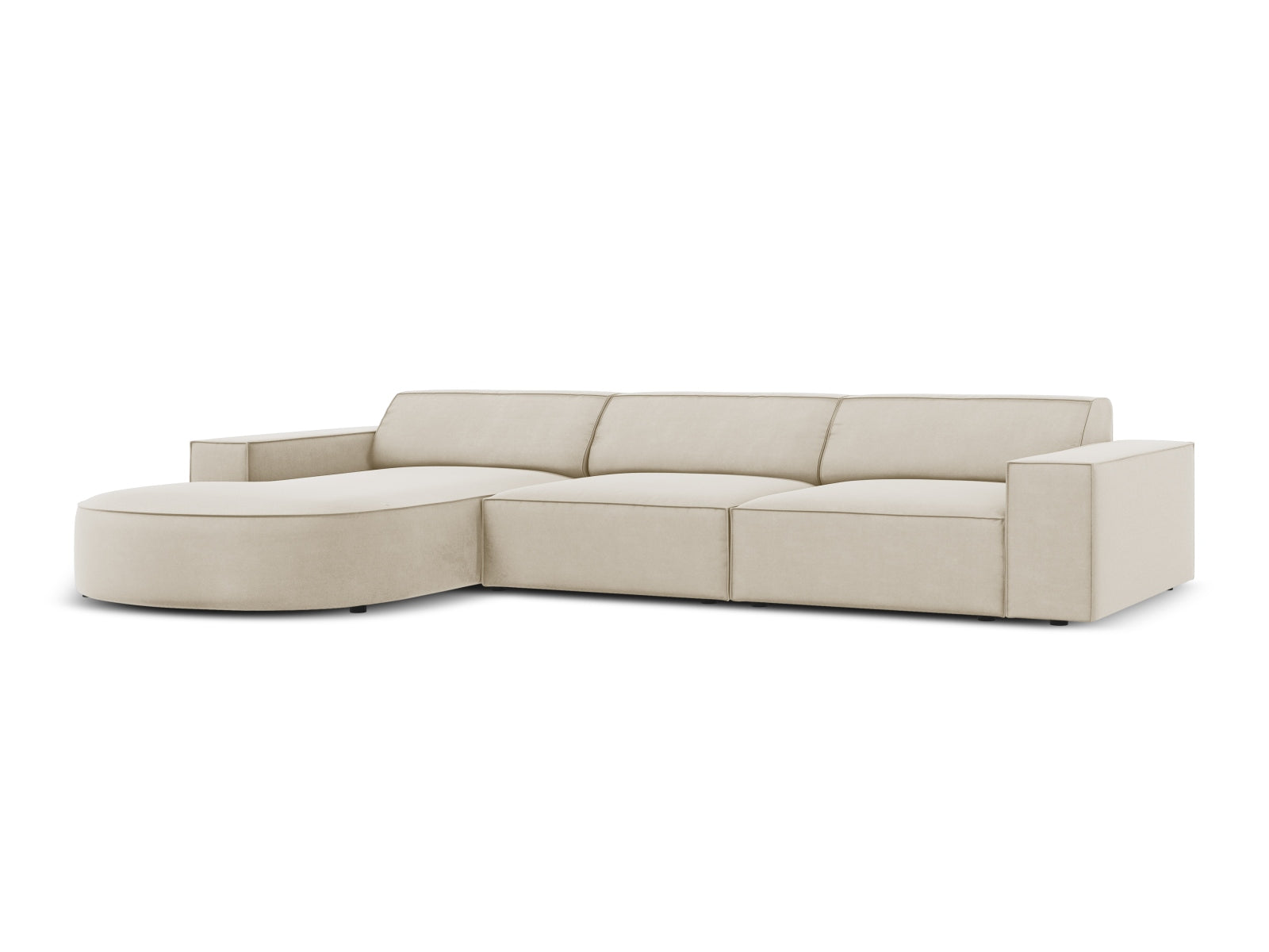 Erleben Sie das Jodie Velour Ecksofa links von Micadoni – ein modulares 4-Sitzer Sofa, das modernes Design und höchsten Komfort für Ihr Zuhause bietet.