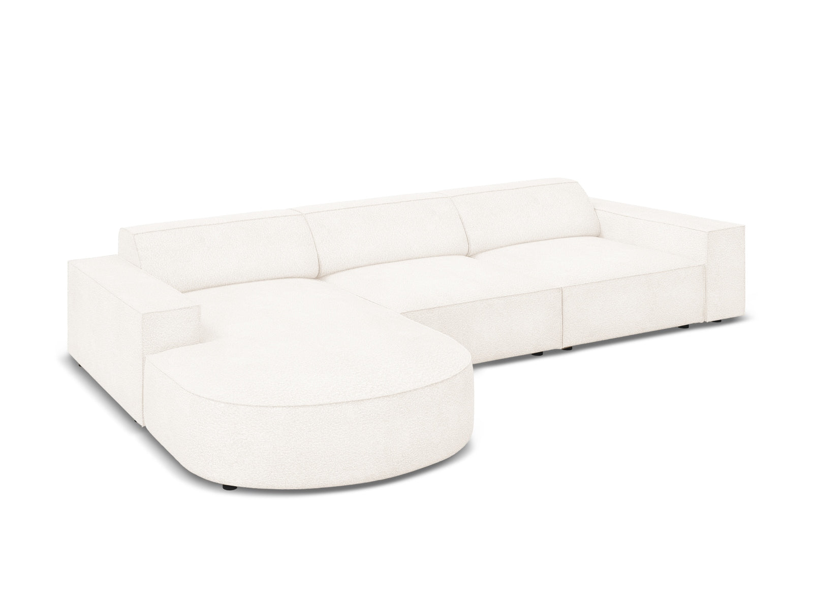 Entdecken Sie das Jodie Boucle Ecksofa links von Micadoni – ein elegantes 4-Sitzer Sofa, das Komfort und individuelle Gestaltungsmöglichkeiten bietet.
