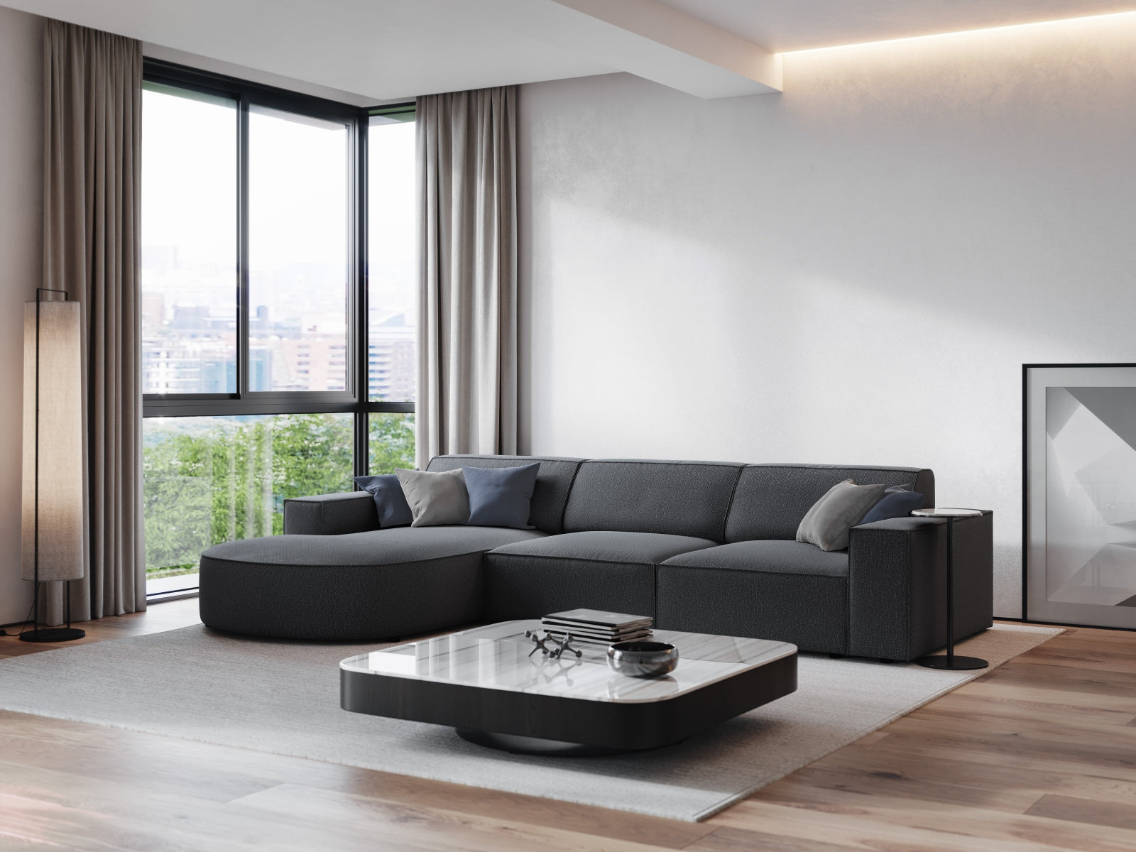 Entdecken Sie das Jodie Ecksofa links 4 Sitzer von Micadoni – stilvoll, modular und komfortabel für Ihr modernes Wohnzimmer.