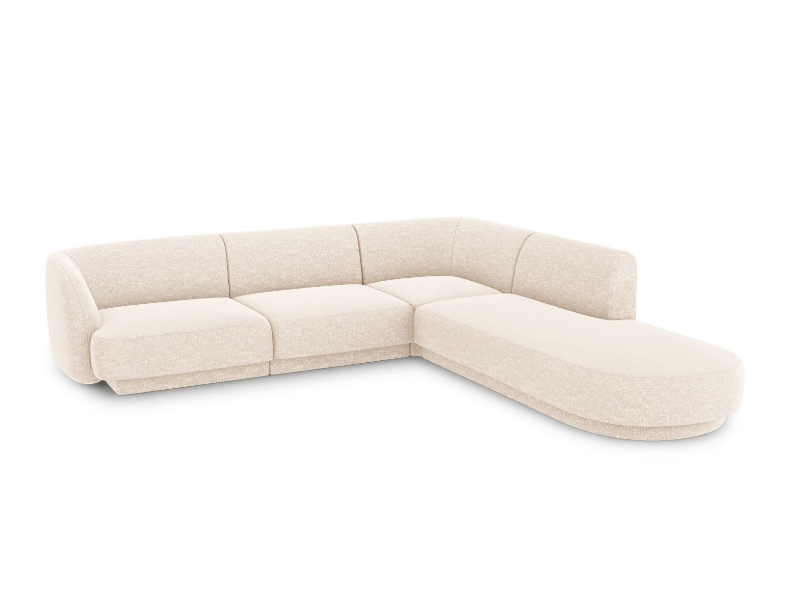 Stylisches Miley Ecksofa rechts für 6 Personen in hellem Beige, ideal für moderne Wohnräume. Hochwertige Verarbeitung von Micadoni.