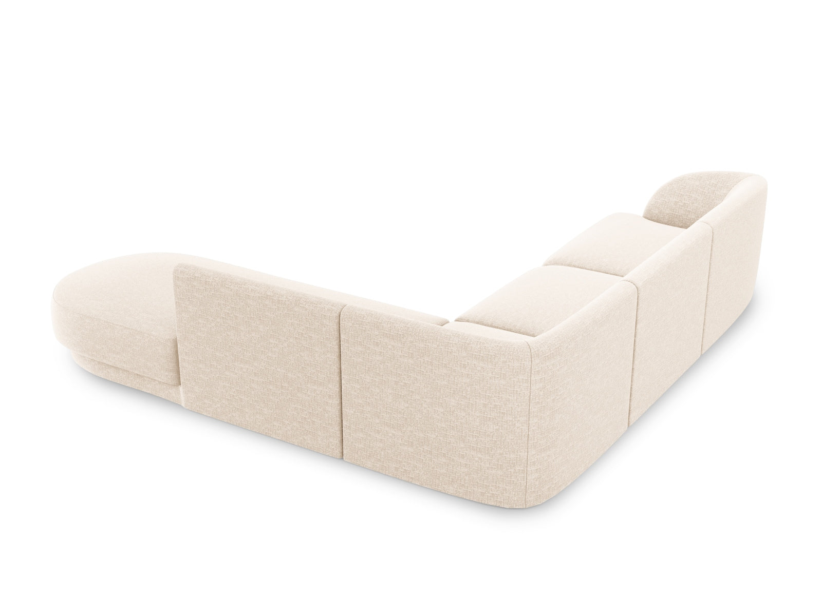 Elegantes Miley Ecksofa rechts für bis zu 6 Personen in sanftem Beige, perfekt für stilvolle Wohnzimmer. Hochwertige Materialien von Micadoni.