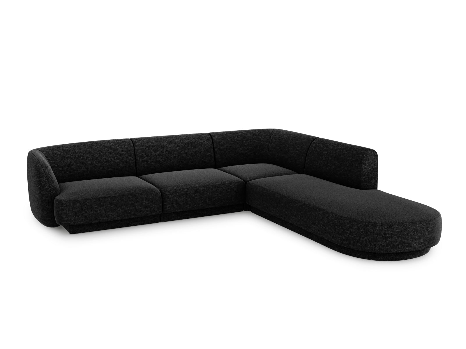 Stylisches Miley Ecksofa rechts für 6 Personen in elegantem Black-Haga, ideal für moderne Wohnräume und gemütliche Abende.