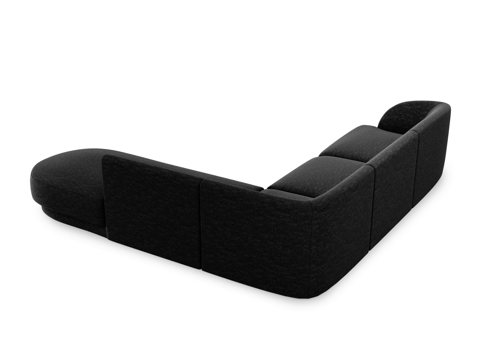 Geräumiges Miley Ecksofa rechts für 6 Personen in edlem Black-Haga, perfekt für stilvolle Wohnzimmer und entspannte Zusammenkünfte.