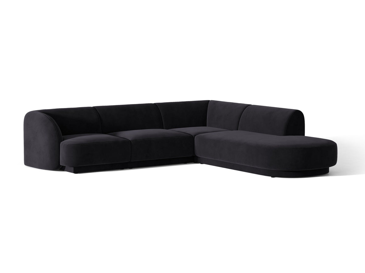 Produktfoto des Miley Ecksofas von Micadoni in Dunkelbeige, L-Form, Bezug aus Bluvel-Stoff, schwarze Kunststoffbeine, Sitzhöhe 40 cm.