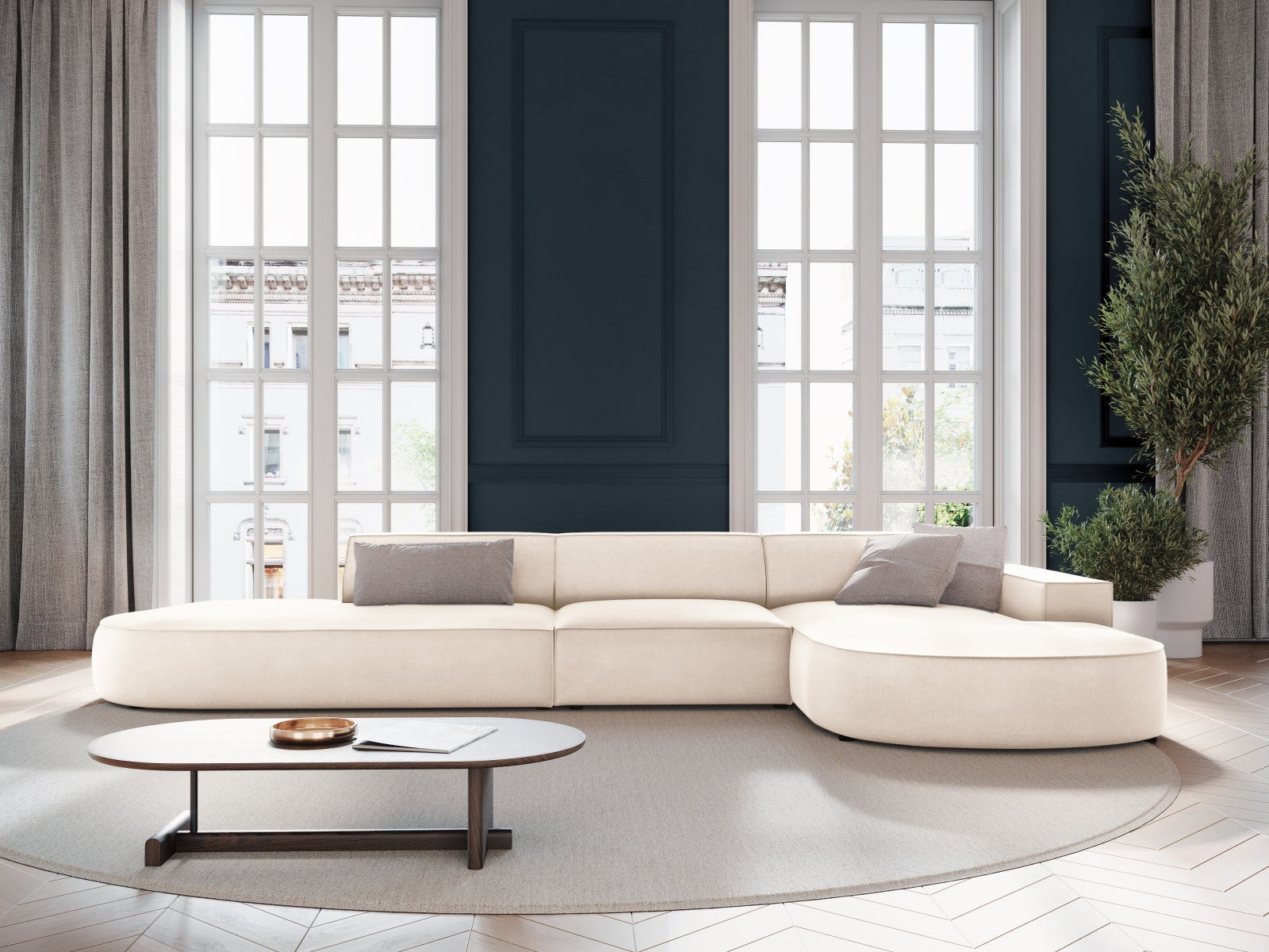 Entdecken Sie das elegante Jodie Velour Ecksofa rechts von Micadoni – ein 4-Sitzer, der Komfort und Stil vereint. Ideal für Ihr modernes Wohnzimmer!