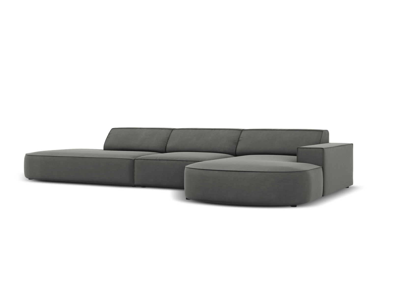 Erleben Sie das Jodie Velour Ecksofa rechts von Micadoni – ein modulares 4-Sitzer Sofa, das Eleganz und Flexibilität für Ihr Zuhause bietet.