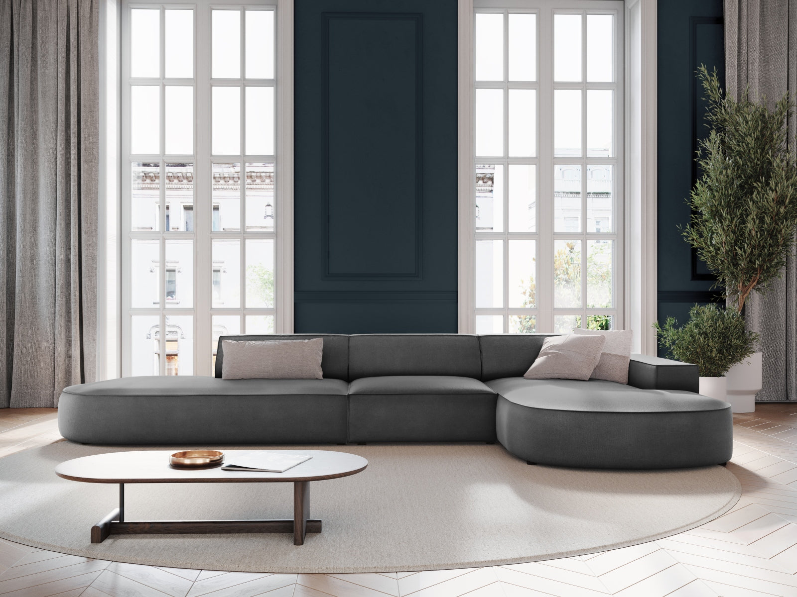 Entdecken Sie das elegante Jodie Velour Ecksofa rechts von Micadoni – ein 4-Sitzer, der Komfort und Stil vereint. Ideal für Ihr modernes Wohnzimmer!
