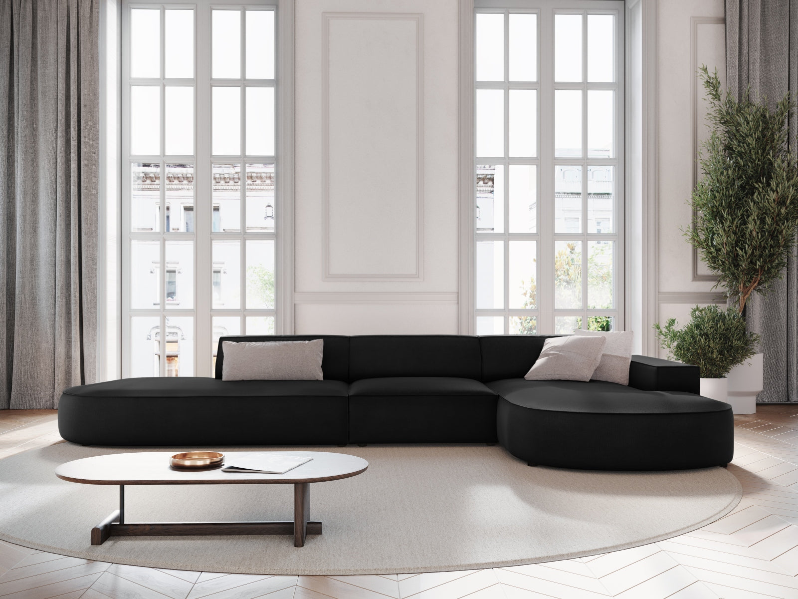 Entdecken Sie das elegante Jodie Velour Ecksofa rechts von Micadoni – ein 4-Sitzer, der Komfort und Stil in Ihr Wohnzimmer bringt.