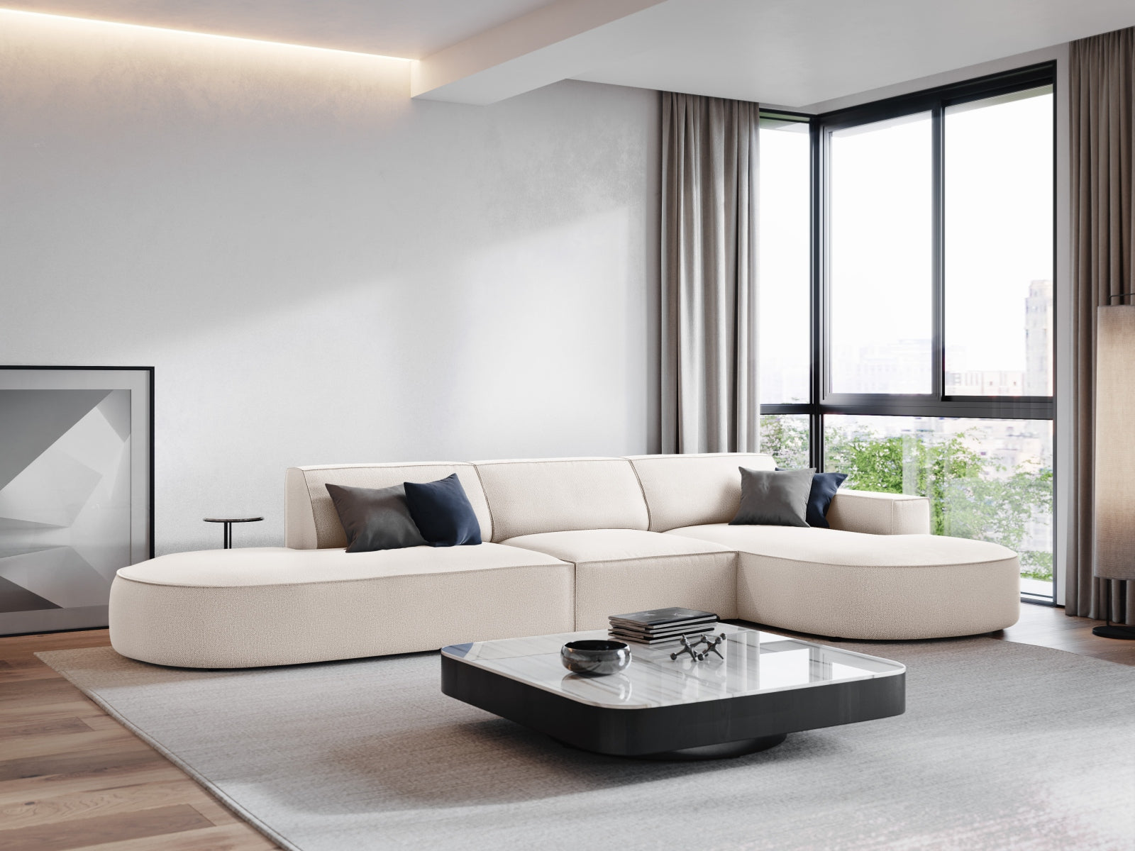 Entdecken Sie das Jodie Ecksofa von Micadoni – ein stilvolles, modulares 4-Sitzer Sofa, das Komfort und Eleganz in Ihr Wohnzimmer bringt.