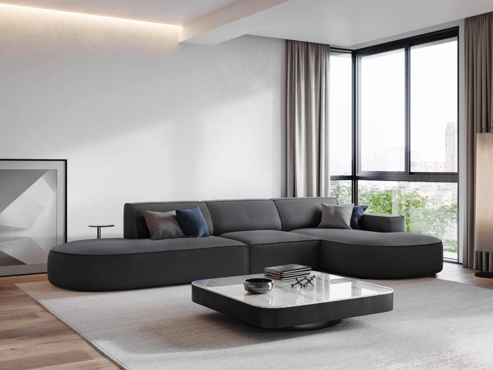Entdecken Sie das Jodie Ecksofa rechts 4 Sitzer von Micadoni – stilvoll, modular und perfekt für Ihr modernes Wohnzimmer. Komfort trifft Design!