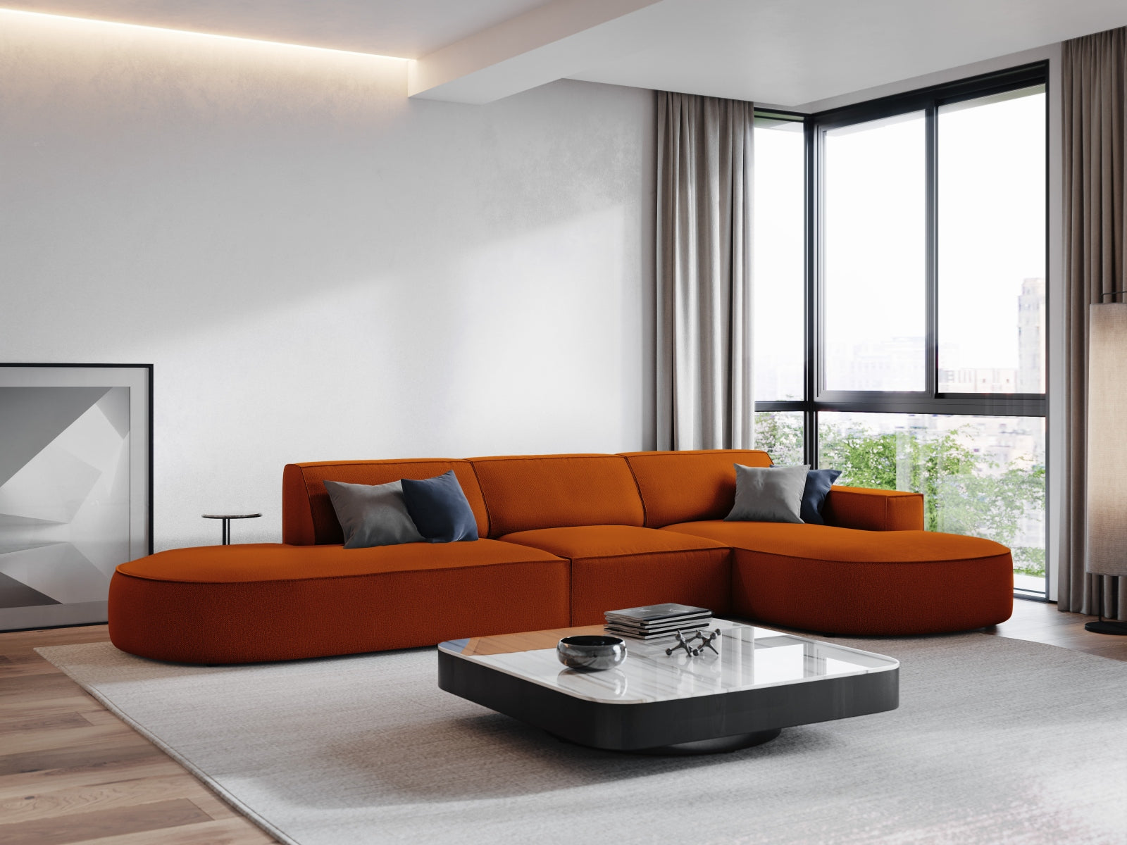 Entdecken Sie das Jodie Ecksofa rechts 4 Sitzer von Micadoni – stilvoll, modular und perfekt für Ihr modernes Wohnzimmer.