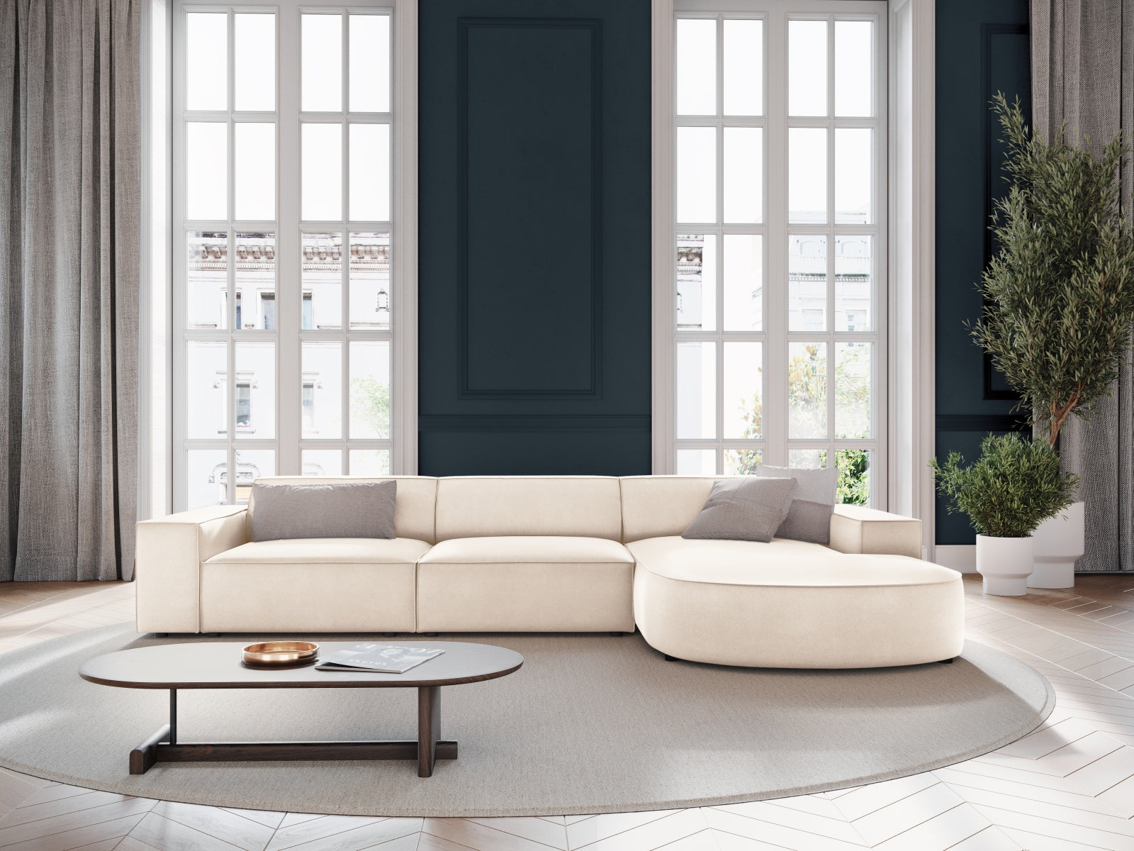 Entdecken Sie das elegante Jodie Velour Ecksofa rechts von Micadoni – ein 4-Sitzer, der Komfort und Stil vereint. Ideal für Ihr modernes Wohnzimmer!