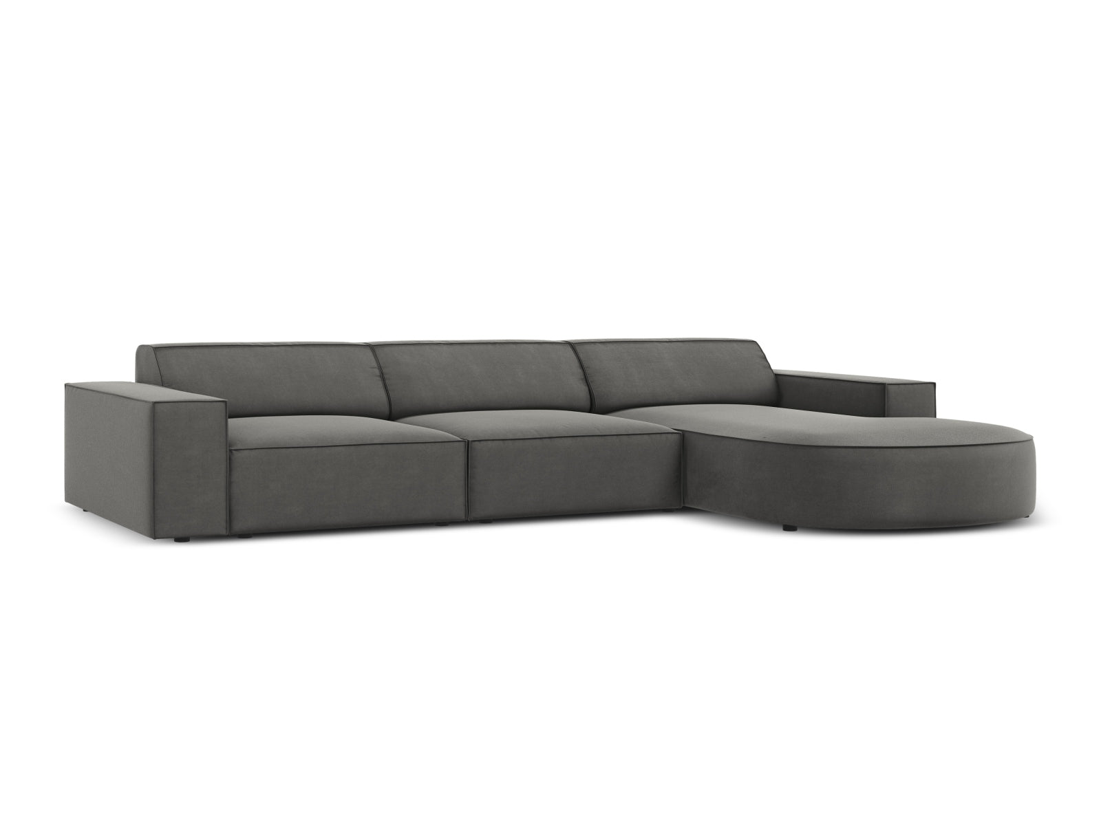 Erleben Sie das Jodie Velour Ecksofa rechts von Micadoni – ein modulares 4-Sitzer Sofa, das Eleganz und Flexibilität für Ihr Zuhause bietet.