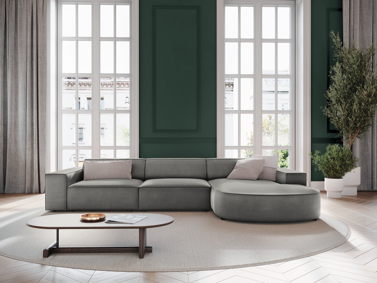Entdecken Sie das elegante Jodie Velour Ecksofa rechts von Micadoni – ein 4-Sitzer, der Komfort und Stil vereint. Ideal für Ihr modernes Wohnzimmer!