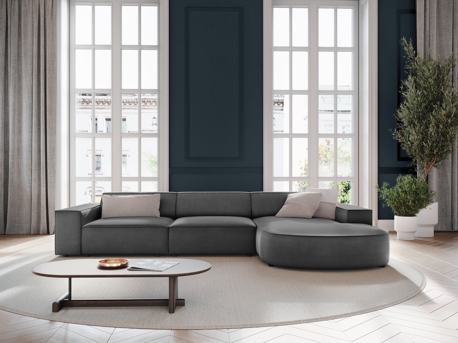 Entdecken Sie das elegante Jodie Velour Ecksofa rechts von Micadoni – ein 4-Sitzer, der Komfort und Stil vereint. Ideal für Ihr modernes Wohnzimmer!
