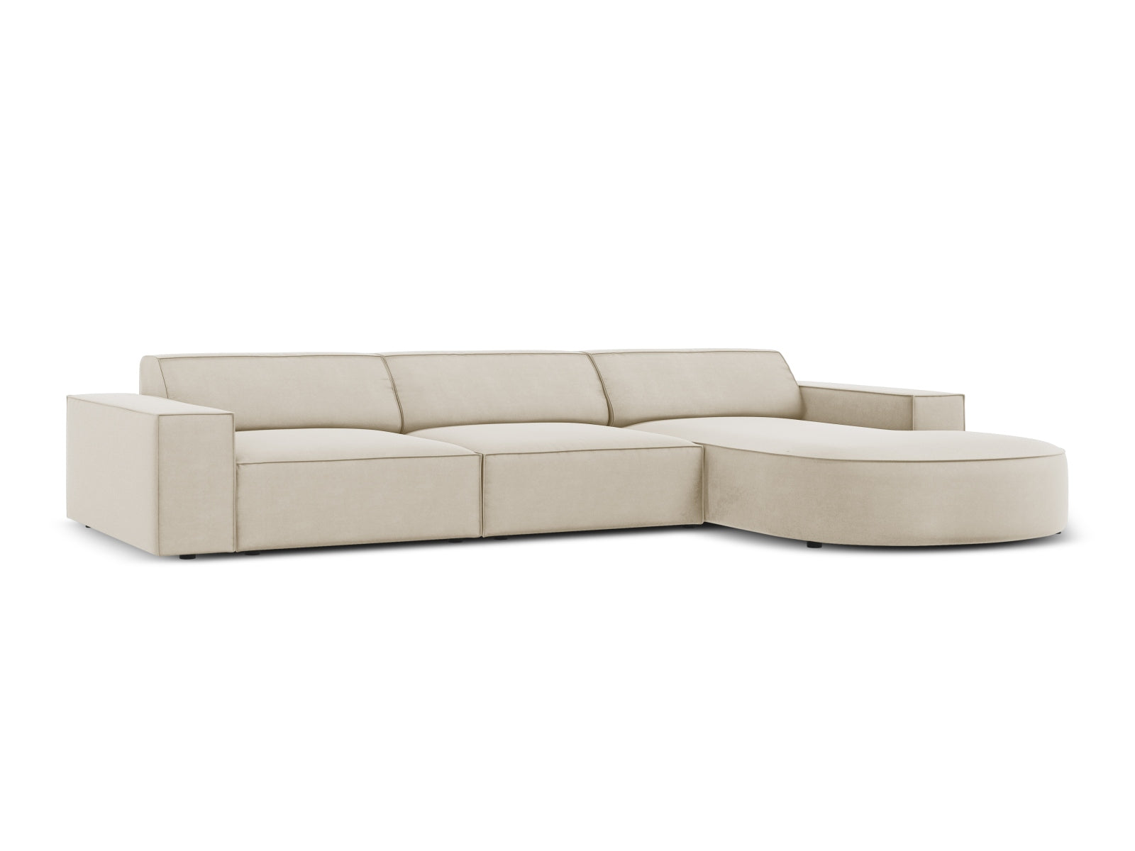 Erleben Sie das Jodie Velour Ecksofa rechts von Micadoni – ein modulares 4-Sitzer Sofa, das Eleganz und Flexibilität für Ihr Zuhause bietet.