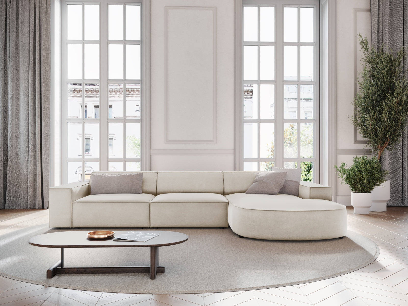 Entdecken Sie das elegante Jodie Velour Ecksofa rechts von Micadoni – ein 4-Sitzer, der Komfort und Stil vereint. Ideal für Ihr modernes Wohnzimmer!