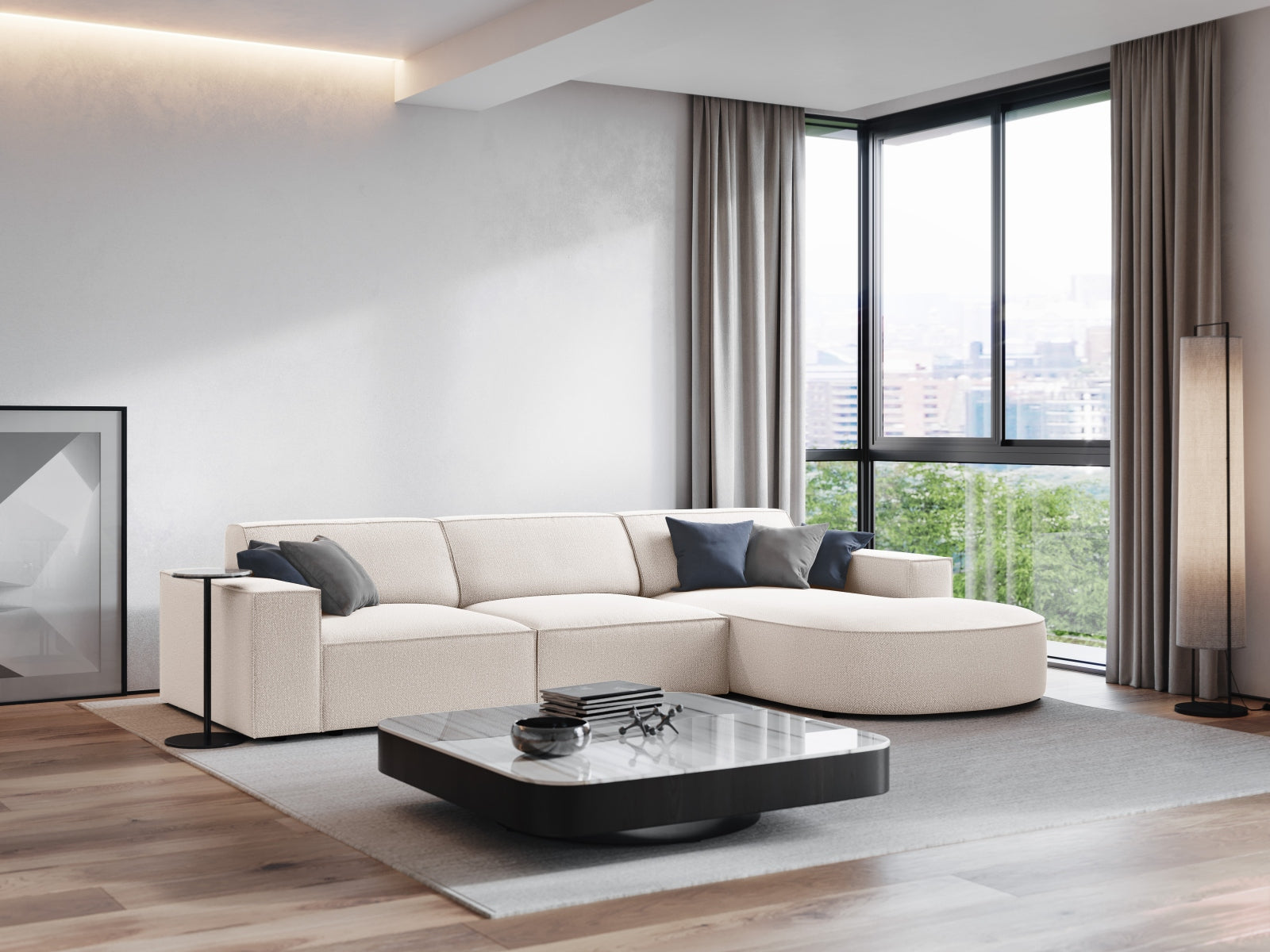 Entdecken Sie das Jodie Ecksofa von Micadoni – ein stilvolles, modulares 4-Sitzer Sofa, das Komfort und Eleganz in Ihr Wohnzimmer bringt.